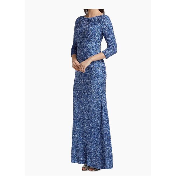 THEIA Three-Quarter Sleeve Sequin Sheath Gown US Size 6 $1400 - Picture 5 of 15